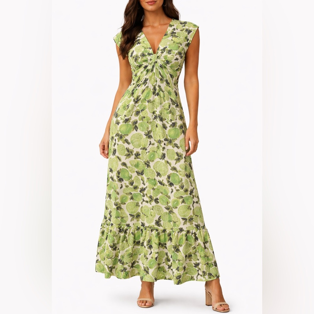 Steve Madden Green Lime Print Sleeveless Midi Dress